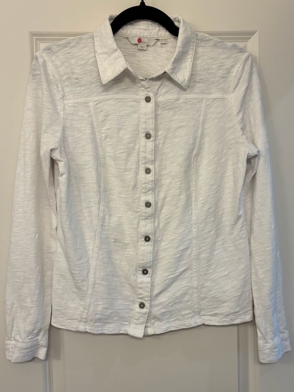 BODEN Tara Jersey Knit Button Down Shirt Top White Women’s Size 6